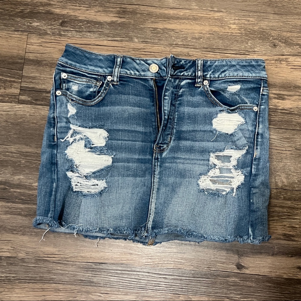 American Eagle Outfitters Ripped Blue Denim Mini Skirt